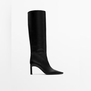 Massimo Dutti Leather Heeled Knee High Boots